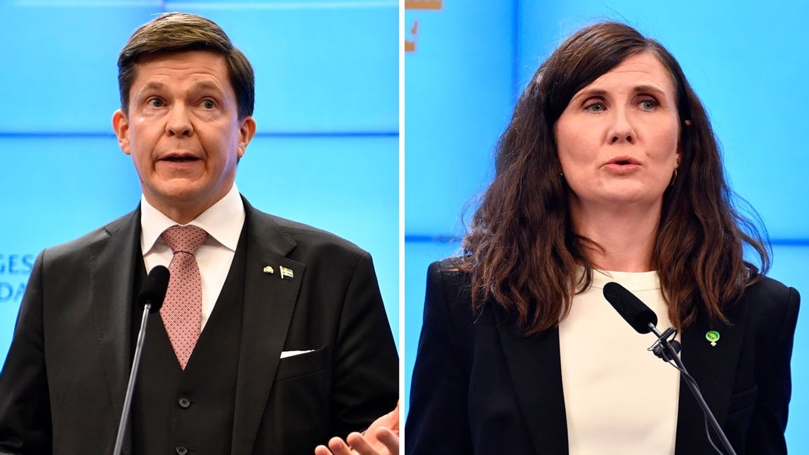 Talmannen Andreas Norlén riktade kritik mot Miljöpartiet och dess språkrör Märta Stenevi på torsdagen. Foto: Pontus Lundahl och Jessica Gow/TT