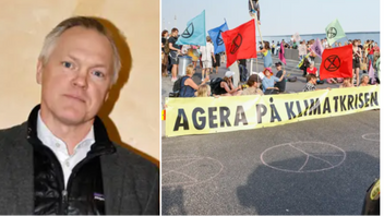 Expressens chefredaktör Klas Granström frias av hovrätten. Till höger: Arkivbild från en klimatdemonstration. Foto: Caisa Rasmussen/Christine Olsson/TT