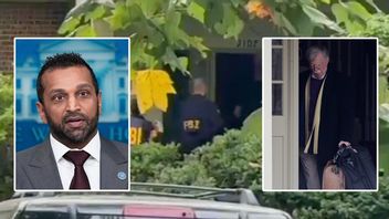 Kash Patel till vänster. John Bolton till höger. I bakgrunden bilder från razzian i Boltons hem. Foto: AP/Fox News