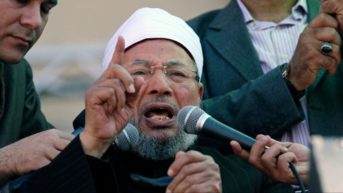 Muslimska brödraskapets andlige ledare Youssef al-Qaradawi dog 2022. 2003 besökte han den svenska MB-kopplade moskén Stockholmsmoskén. Foto: AP
