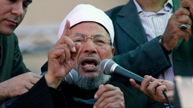 Muslimska brödraskapets andlige ledare Youssef al-Qaradawi dog 2022. 2003 besökte han den svenska MB-kopplade moskén Stockholmsmoskén. Foto: AP