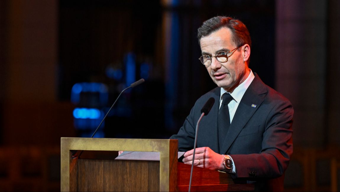 Ulf Kristersson talar i tv i kväll. Foto: Christine Olsson/TT