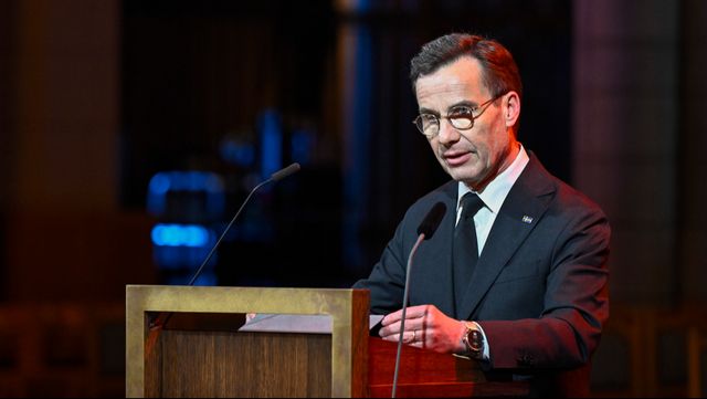 Ulf Kristersson talar i tv i kväll. Foto: Christine Olsson/TT