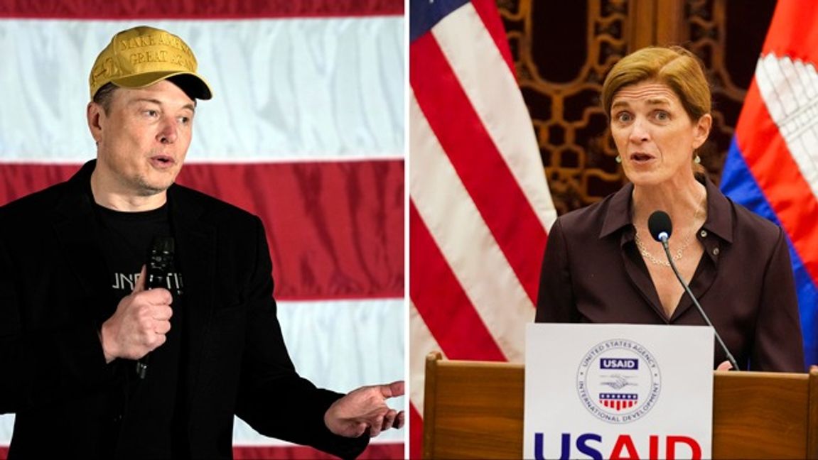 Elon Musk vill lägga ned USAID. Till höger den tidigare USAID-chefen Samantha Power. Foto: AP