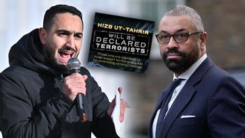 Till vänster: talare från Hizb ut-Tahrir på Odenplan. Till höger: Storbritanniens inrikesminister James Cleverly. Foto: Kin Cheung/AP/TT/X