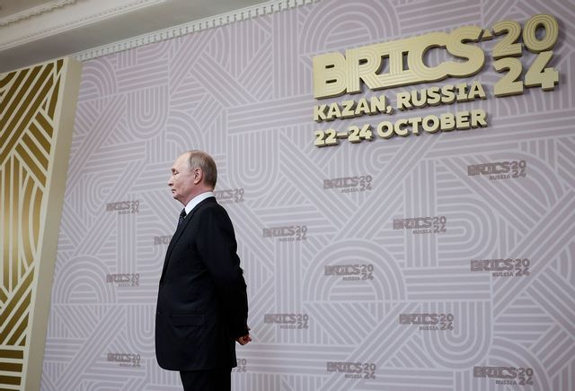 Rysslands president Vladimir Putin i Kazan på tisdagen då Brics-mötet inleddes. Maxim Shemetov/AP/TT