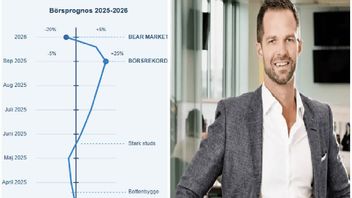 Börsutveckling enligt Bagge: rekord i september 2025 följt av minst 20% nedgång under 2026. Foto: TT/Graf Bulletin