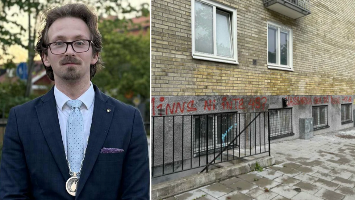 Föreningen Heimdals lokaler i Uppsala har vandaliserats regelbundet det senaste året. Föreningens ordförande Henric Colliander ser allvarligt på händelserna och vill att kommunen ska ta problemet med vänsterextrema grupper på allvar. Foto: Privat/Skärmdump via X
