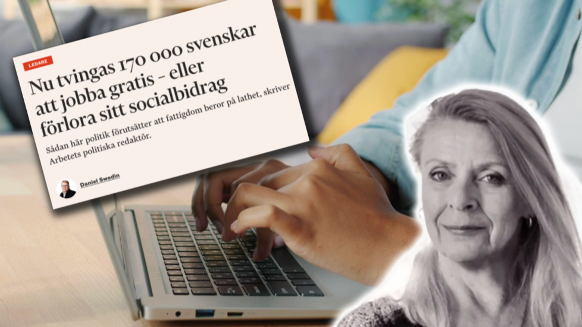 Birgitta Sparf menar att krav på motprestation inte är ett övergrepp – det är rimligt att göra rätt för sig. Foto: Skärmdump via Arbetet/Pexels/Privat