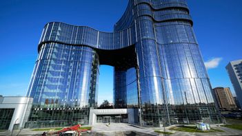 PMC Wagner Center i Sankt Petersburg bär samma namn som gruppen och ses som ett kontor och bas för gruppens ledning. Foto:AP/TT 