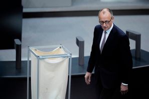 Friedrich Merz, som väntas bli Tysklands näste förbundskansler, vid omröstningen i förbundsdagen tidigare i veckan. Ebrahim Noroozi/AP/TT