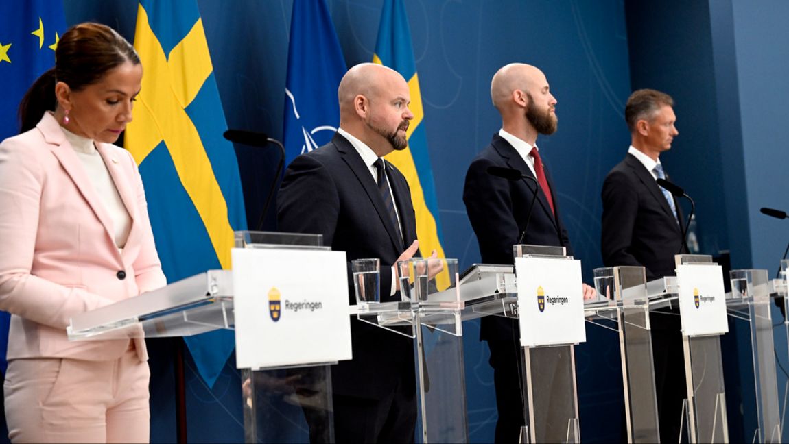 Tidöpartierna presenterar satsningar på det civila försvaret. Fredrik Sandberg/TT