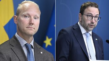 Ludvig Aspling (SD) och Fredrik Malm (L) på en pressträff om att stärka arbetet med återvändande. Foto: 	Jessica Gow/TT