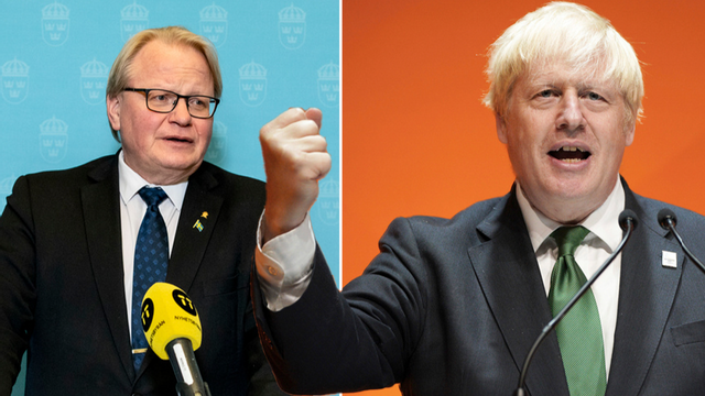 Enligt brittiska källor spås Boris Johnson bli ny Natochef – Hultqvist vill inte kommentera. Foto: Christine Olsson/Peter Byrne/TT