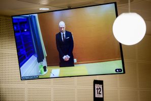 Anders Behring Breivik medverkande på videolänk från fängelset under rättegången i december. Stian Lysberg Solum/NTB/TT