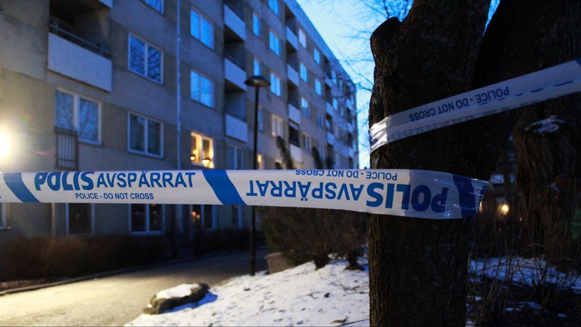 Polisavspärrningar efter skottlossningen i Flemingsberg, söder om Stockholm i mars 2023. Foto: Marko Säävälä/TT