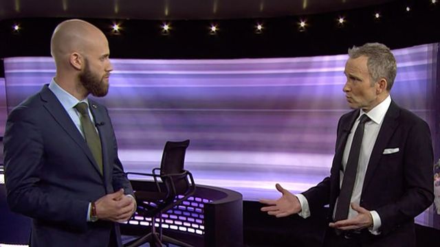 Carl-Oskar Bohlin intervjuades av SVT:s Anders Holmberg. Foto: SVT