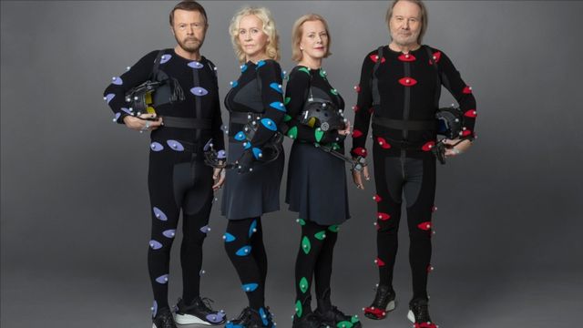 Björn Ulvaeus, Agnetha Fältskog, Anni-Frid Lyngstad och Benny Andersson tillbringade fem veckor i kroppsstrumpor för att ”abbatarerna” skulle kunna skapas. Foto: Baillie Walsh/TT.