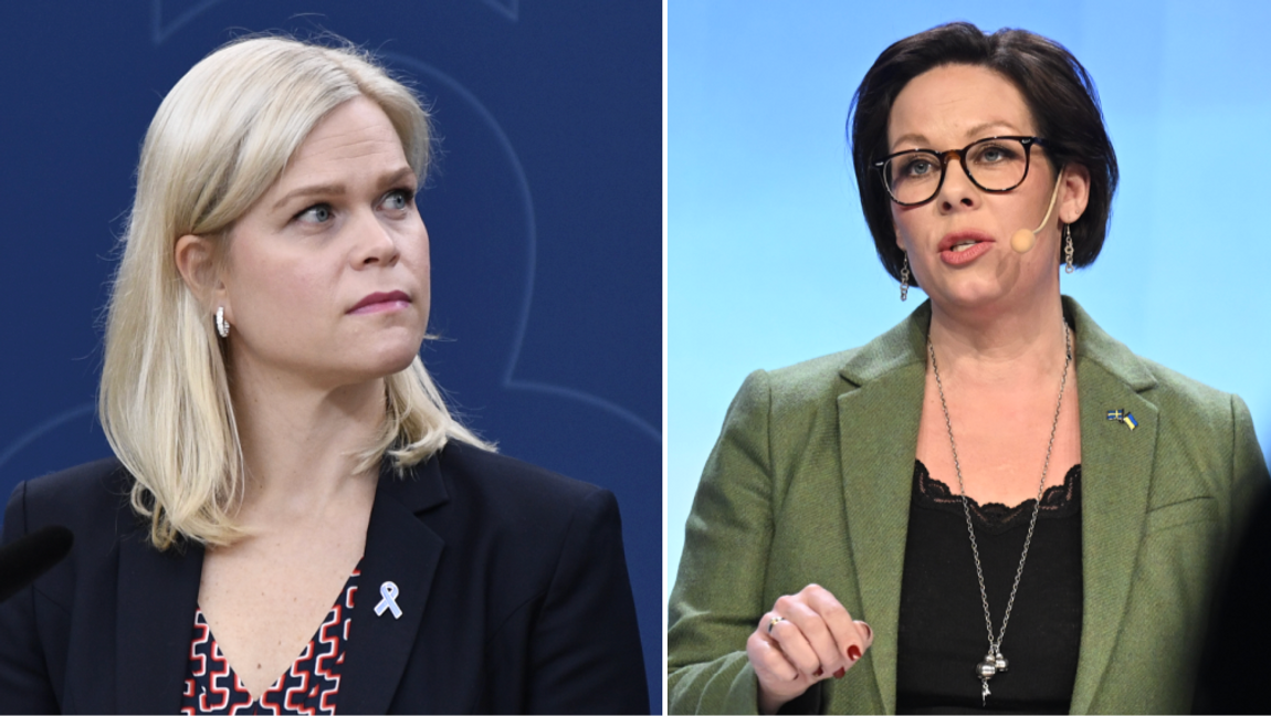 Jämställdhetsminister Paulina Brandberg (L) och utrikesminister Maria Malmer Stenergard (M) markerar Sveriges hållning mot talibanregimen. Foto: Lars Schröder/Pontus Lundahl/TT