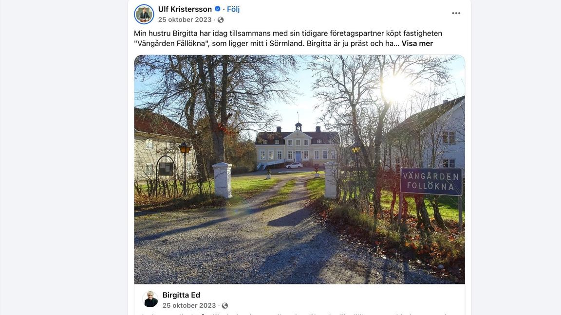 Skärmdump från statsministerns Facebook