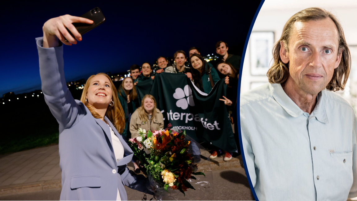 Annie Lööf (C) i selfietagen. Foto: Fredrik Persson/TT