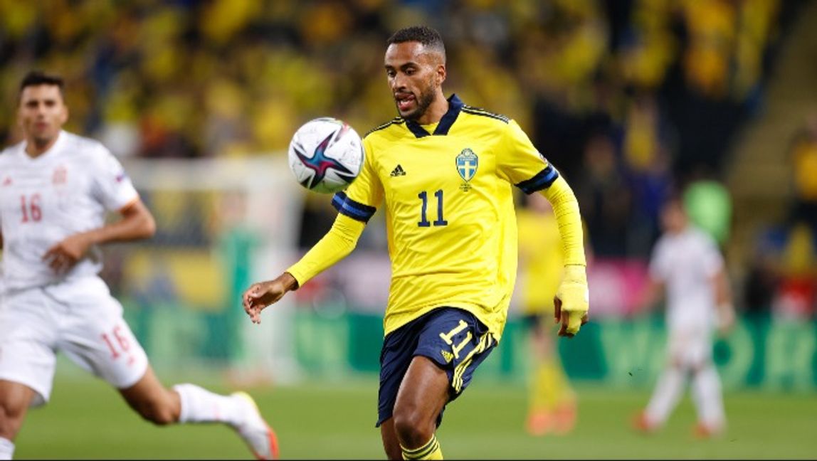 Isaac Kiese Thelin under VM-kvalmatchen mellan Sverige och Spanien på Friends Arena. Foto: Nils Petter Nilsson/TT