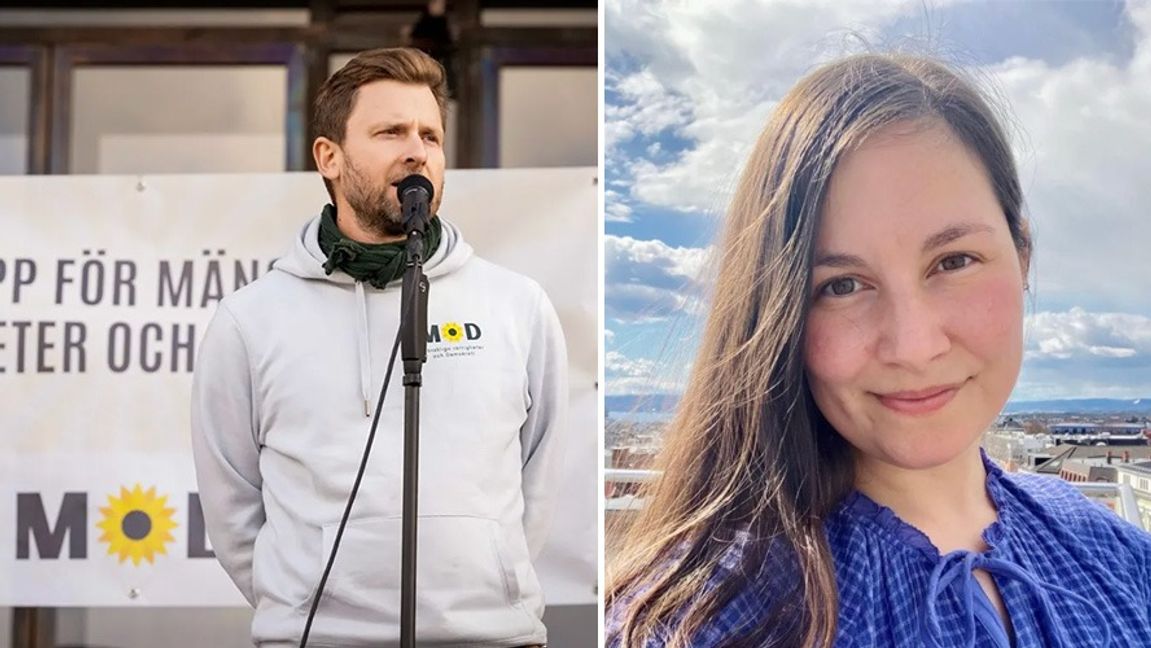 Andreas Sidkvist och Sophia Keivanlo, ordförande respektive vice ordförande i partiet MoD. Foto: Pressbilder