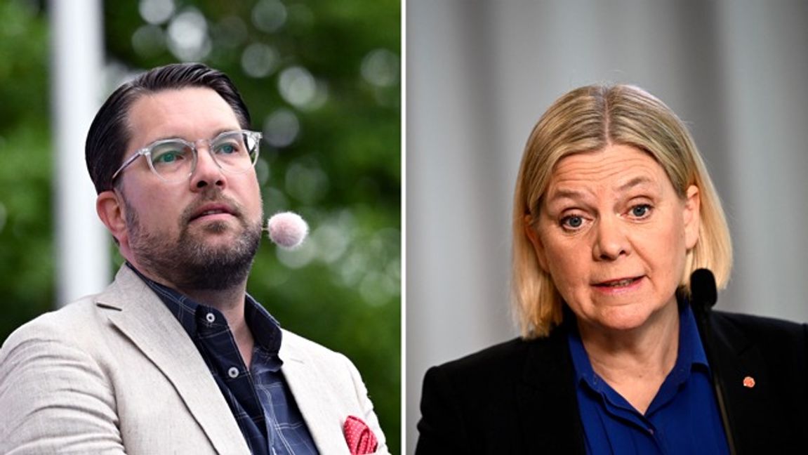 Jimmie Åkesson gick hårt åt Magdalena Andersson. Foto: Christine Olsson/Pontus Lundahl/TT