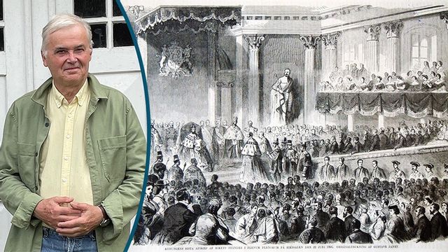 Den sista ståndsriksdagen avslutas 1866. Ständerna avtackas av kungen. Ill: Gustave Janet (18291898)