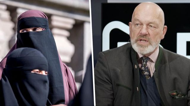Christopher Jarnvall (SD), gruppledare i Norrköping, vill förbjuda ansiktstäckande slöjor för kommunanställda.  Foto: Mads Claus Rasmussen/AP/TT/Faksimil Riks Youtube.
