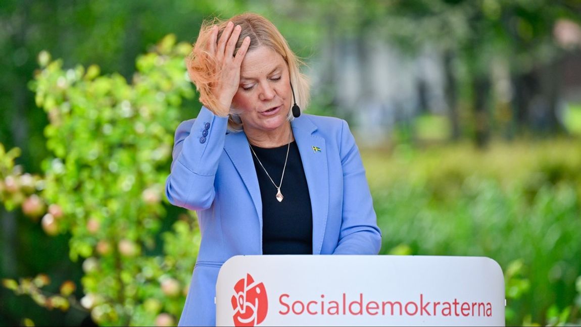 Socialdemokraternas partiledare Magdalena Andersson sommartalar vid Högbo bruk i Sandviken på söndagen. Foto: Ulf Palm/TT