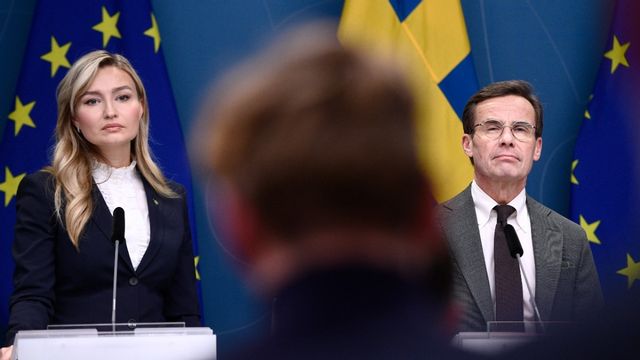 Energi- och näringsminister Ebba Busch (KD) och statsminister Ulf Kristersson (M). Foto: Tim Aro/TT