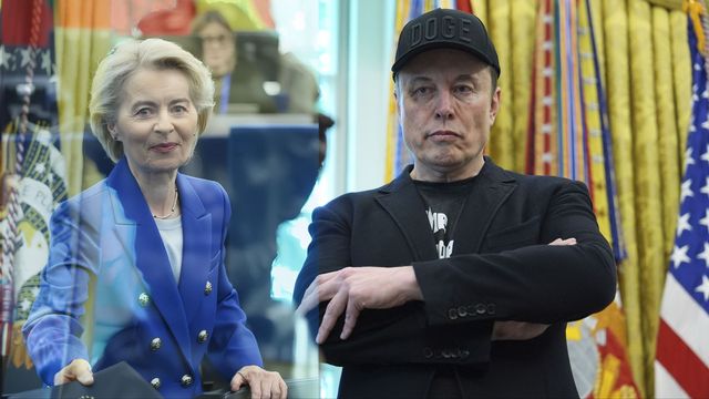 Europeiska kommissionens ordförande Ursula von der Leyen. Foto: TT/ AP /Pascal Bastien. Elon Musk. Foto: AP /TT/Evan Vucci