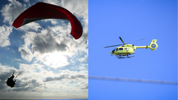 En man skadades i samband med att ett skärmflyg med motor kraschade. Foto: Johan Nilsson/Paul Wennerholm/TT