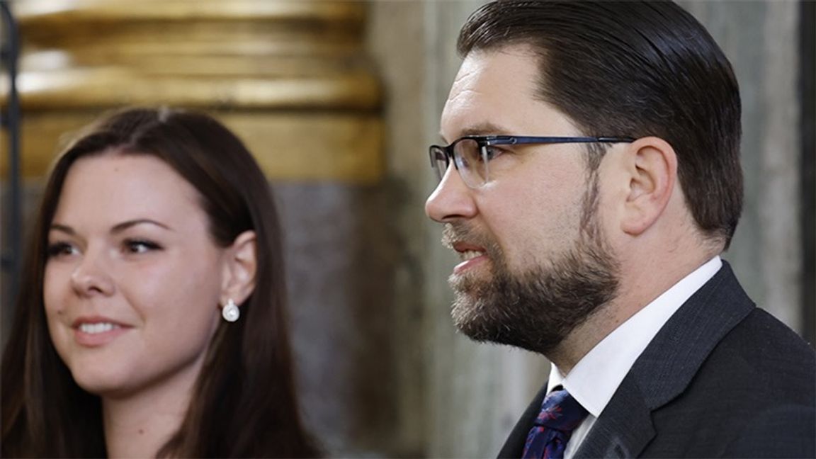 Sverigedemokraternas partiledare Jimmie Åkesson med sin flickvän Matilda Kärnerup. Arkivbild, Foto: Christine Olsson/TT