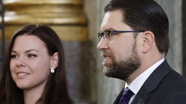 Sverigedemokraternas partiledare Jimmie Åkesson med sin flickvän Matilda Kärnerup. Arkivbild, Foto: Christine Olsson/TT