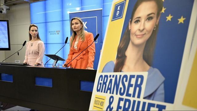 KD:s partiledare Ebba Busch och partiets toppkandidat till EU-valet Alice Teodorescu Måwe. Arkivbild. Foto: PONTUS LUNDAHL/TT