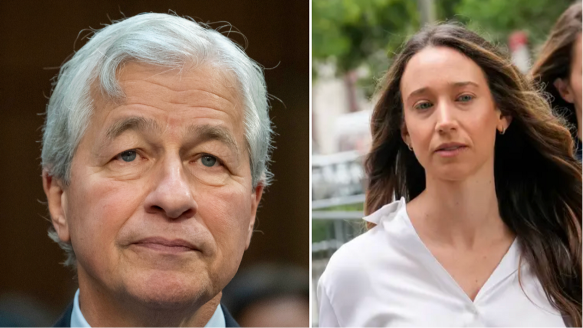 Jamie Dimon (t.v.), ordförande och vd för den amerikanska storbanken JP Morgan samt Charlie Javice (t.h.), grundare av student-plattformen Frank. Foto: Alex Brandon/John Minchillo/AP/TT