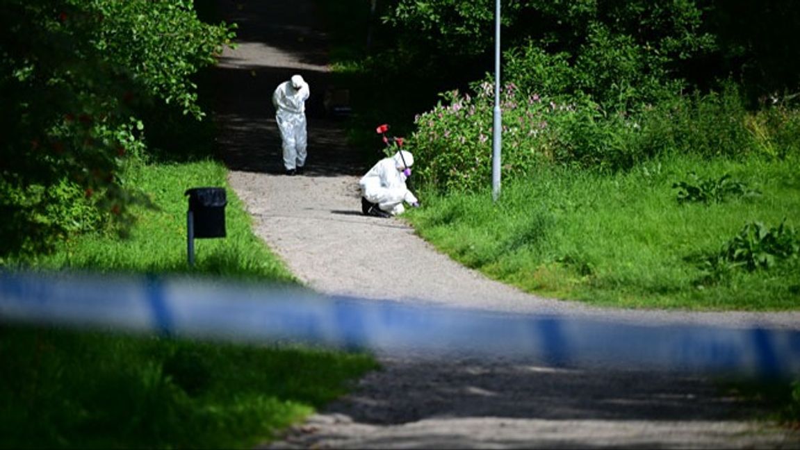 Brottsplatsen i Sjöbo där den 26-årige gängledaren sköts till döds. Foto: Björn Larsson Rosvall / TT.