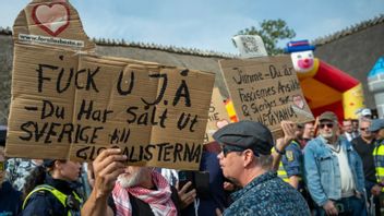 Demonstranterna i Sölvesborg innan de fördes bort av polisen Foto: Johan Nilsson/TT