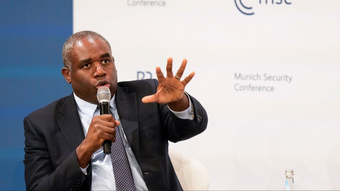 Storbritanniens utrikesminister David Lammy på säkerhetskonferensen i München den 15 februari. Matthias Schrader/AP/TT