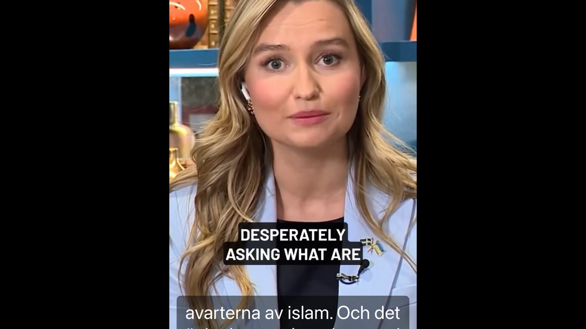 Till och med textningen lyfter fram att hon talar om avarter inte om islam. Ändå tröskas debatten flera varv. Foto: Skärmdump