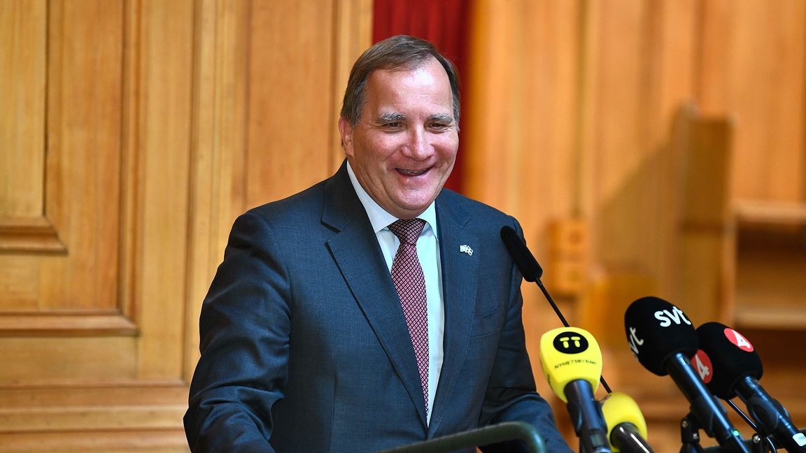 Stefan Löfven (S) under pressträffen i första kammarsalen efter gårdagens talmansrunda. Foto: Claudio Bresciani/TT.