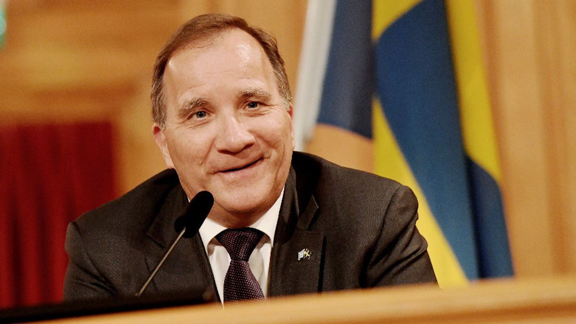 Stefan Löfven (S) då riksdagens talman Andreas Norlén håller pressträff och föreslår honom som statsminister. Foto: Stefan Jerrevång/ TT.