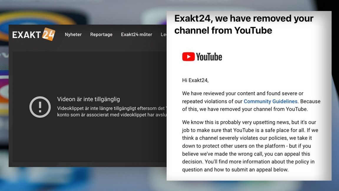 Exakt24 avstängda från Youtube: ”Blir väldigt svårt”