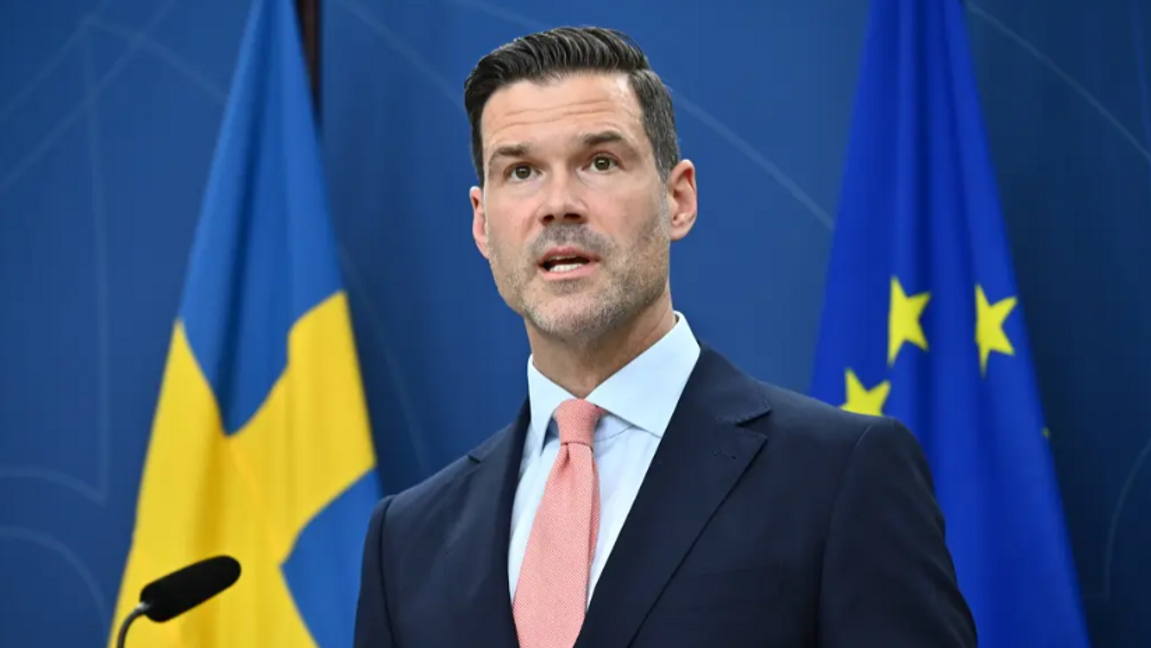 Migrationsminister Johan Forssell under en pressträff tidigare i somras. Foto: Anders Wiklund/TT