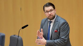 Jimmie Åkesson i onsdagens partiledardebatt i riksdagen. Foto: Anders Wiklund/TTi 