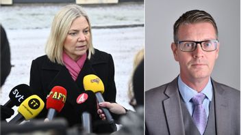 Moderaternas gruppledare Mattias Karlsson kräver att Magdalena Andersson ska svara om AiP Medias sajter och konton i riksdagen. Foto: Henrik Montgomery/TT