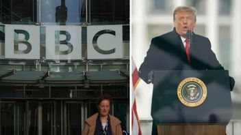 BBC:s högkvarter i London och Donald Trump under talet den 6 januari 2021. Foto: Kin Cheung/AP/TT/Evan Vucci/AP/TT.