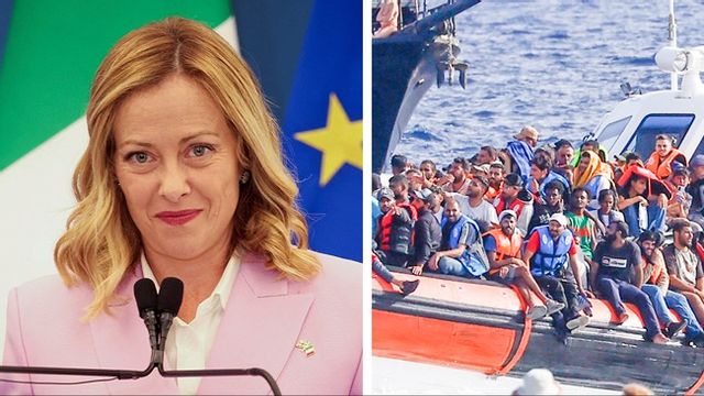 Italiens premiärminister Giorgia Meloni har börjat placera vuxna manliga migranter i Albanien. Foto: AP
